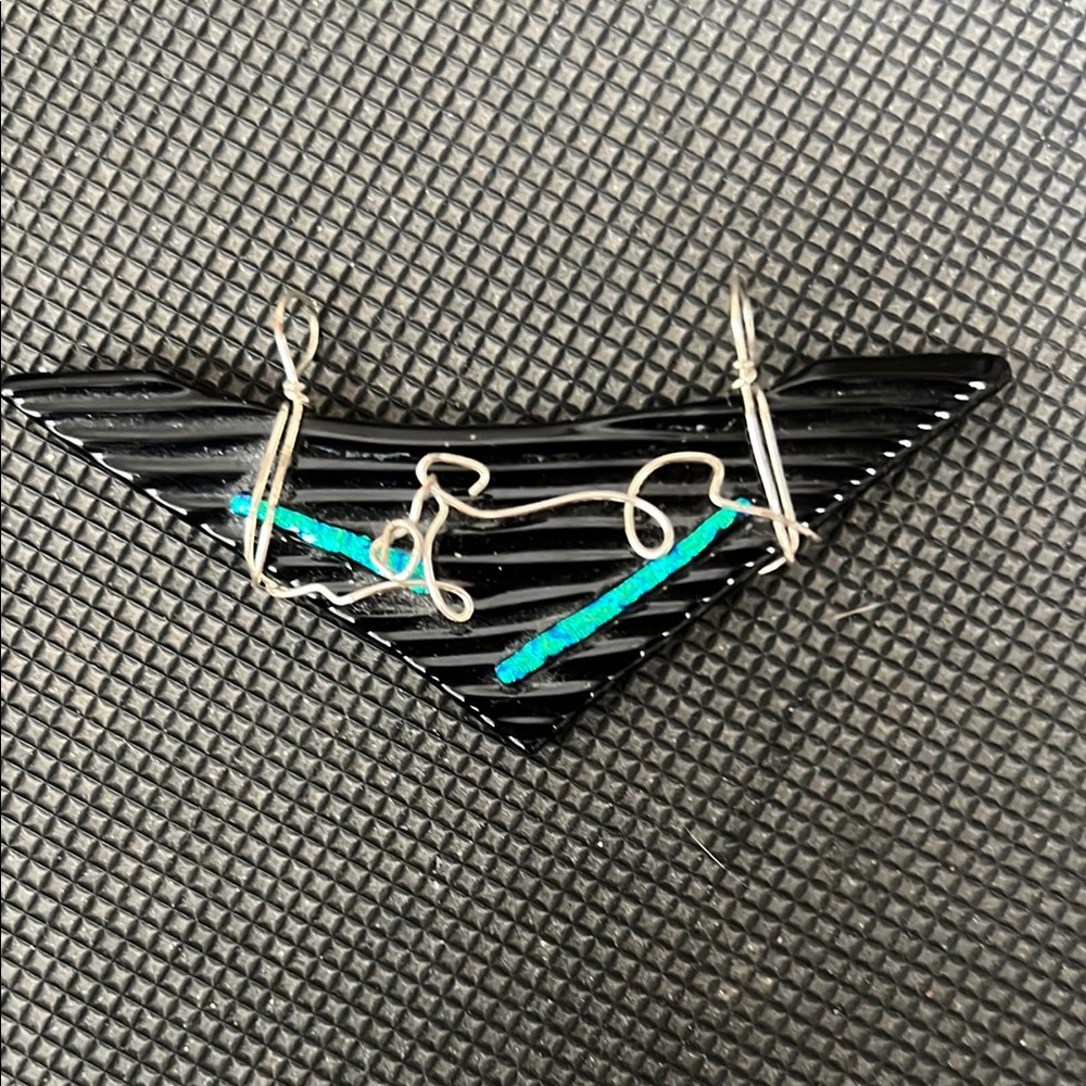 Fused Glass and Wire Black and Blue Geometric Pendant